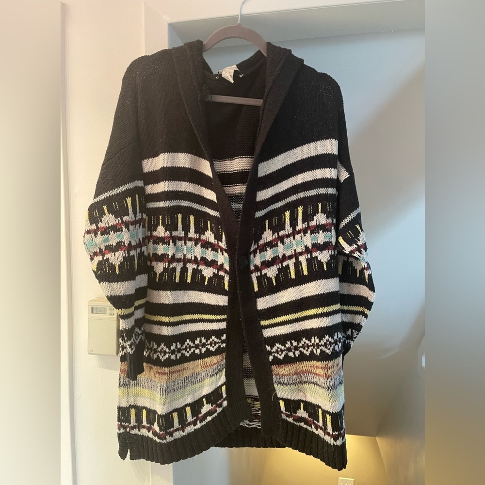 Tribal lightweight hooded hip length cardigan
